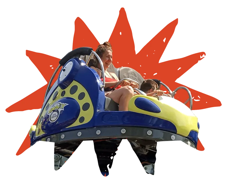 Stylized burst image of adult and child on ride